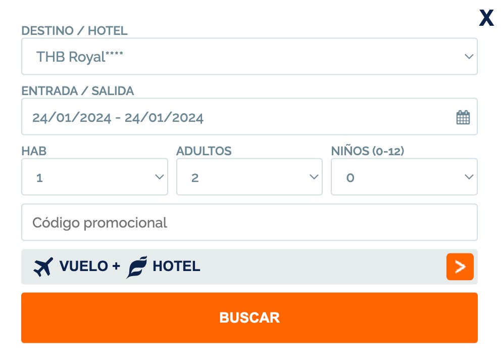 Cómo añadir el código promocional en la web de THB Hotels