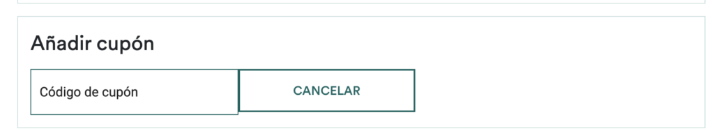 Casilla para añadir cupón o código descuento Sercotel