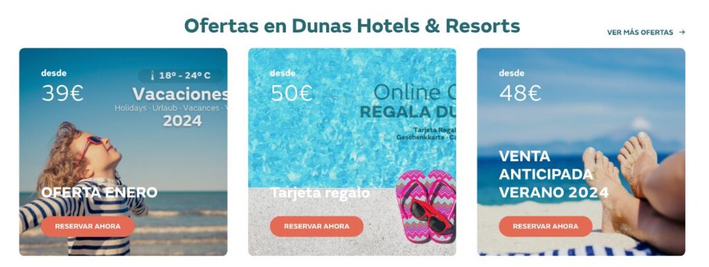 Tipos de ofertas disponibles en Dunas Hotels & Resorts