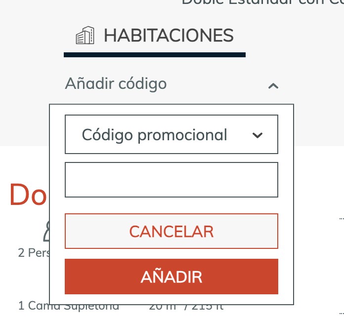 Cómo añadir el código promocional en el paso de habitaciones en Hesperia.com