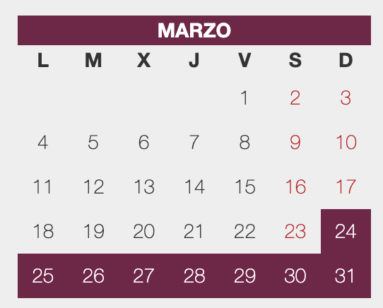 Calendario Semana Santa 2024