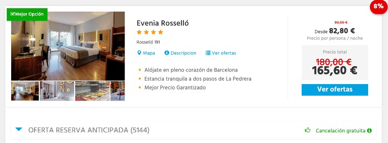 Descuento Evenia Hotels aplicado en la reserva