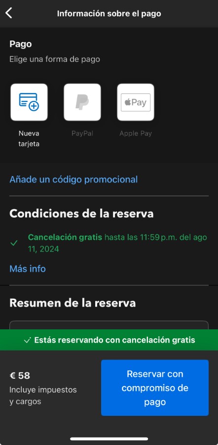 Dónde añadir el código promocional Booking