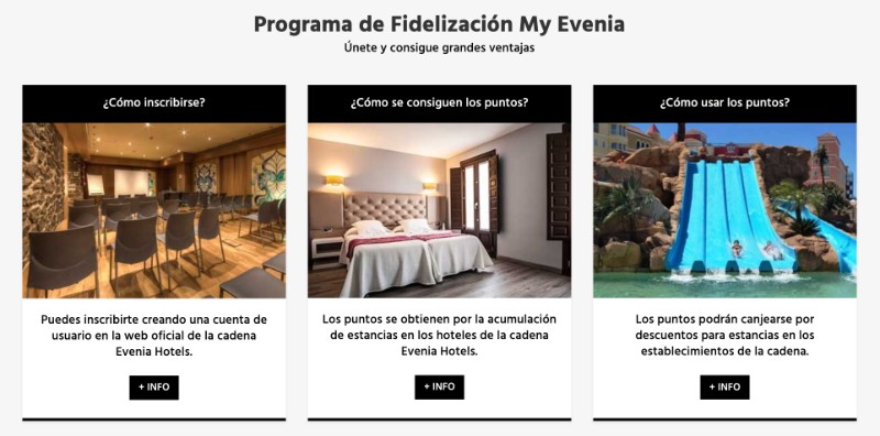 Captura del programa fidelización MY Evenia