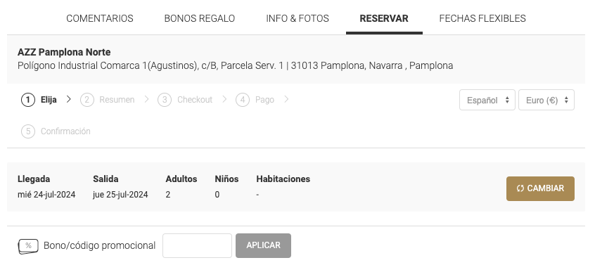 Aplicar código promocional en la web de Azz Hoteles