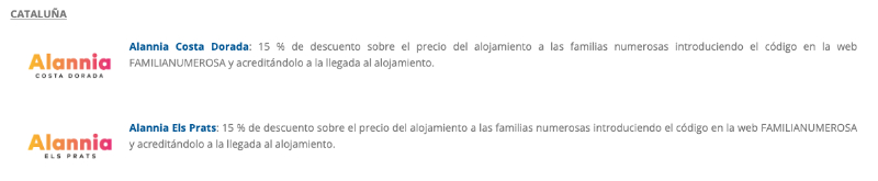 Descuento familia numerosa en los alojamientos de Alannia