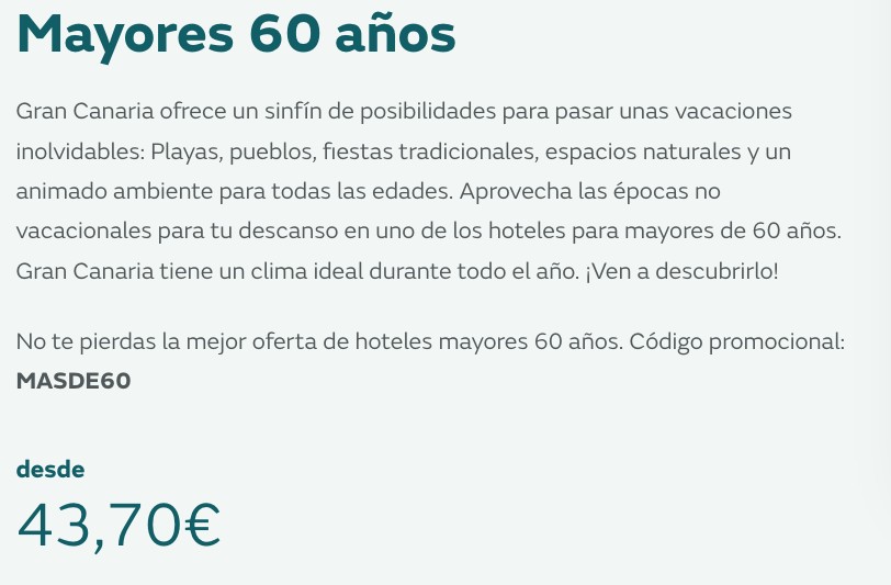 Descuento mayores de 60 años en la web de Dunas Resorts