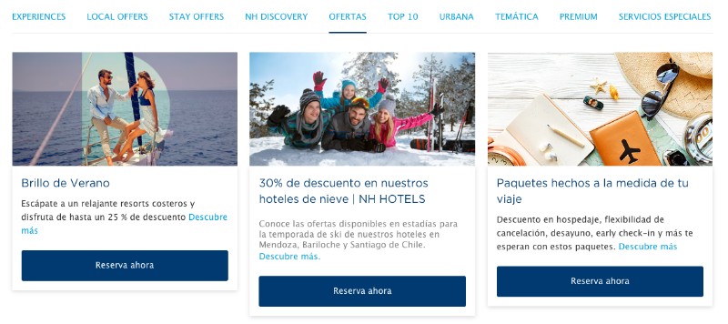 Ofertas disponibles en la web de NH Hoteles