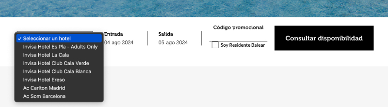 Casilla para añadir el código promocional en la web de Invisa Hoteles