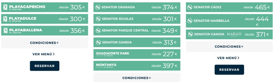 Hoteles Senator con pack alojamiento + cena Nochevieja incluida