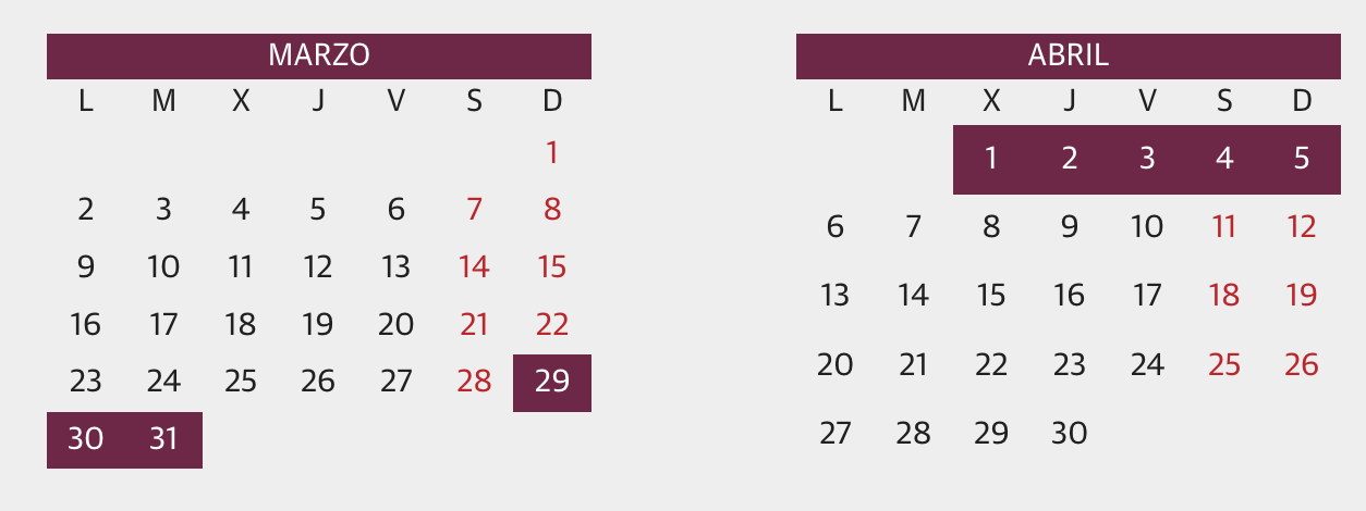 Calendario Semana Santa 2026