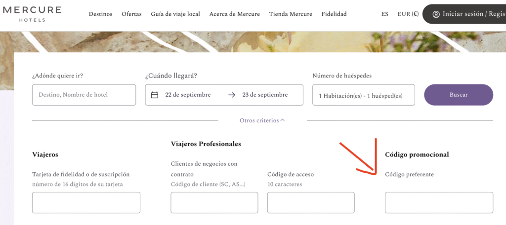 Cómo añadir código preferente Mercure Hotels