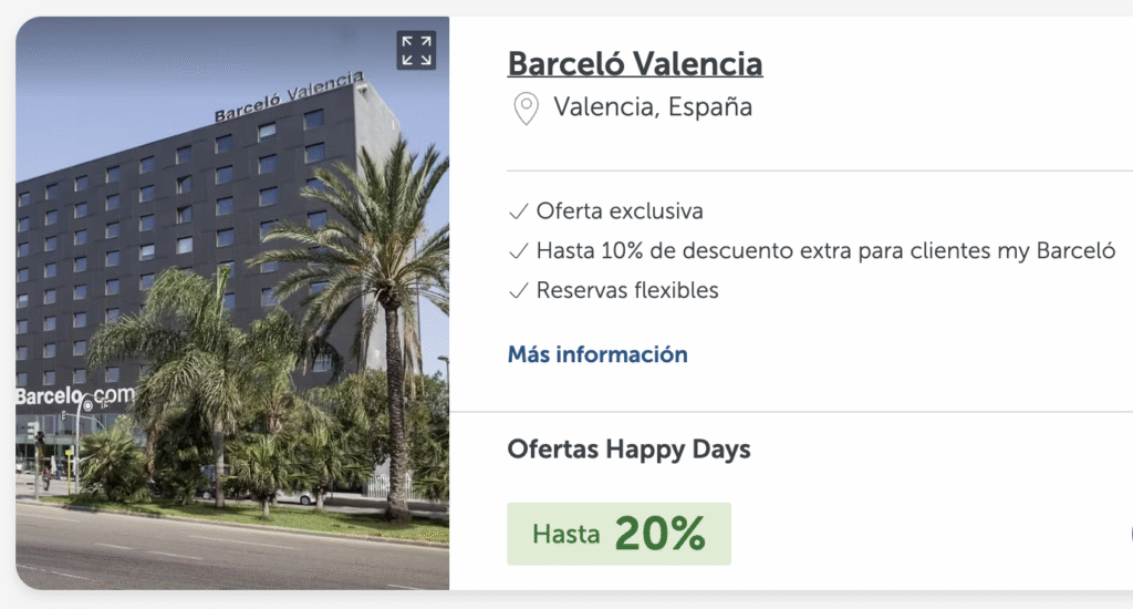 Etiqueta 20% descuento Happy Days Barceló