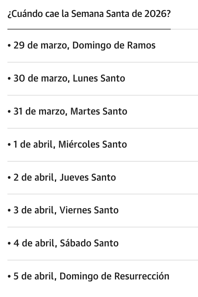 Días festivos Semana Santa 2026